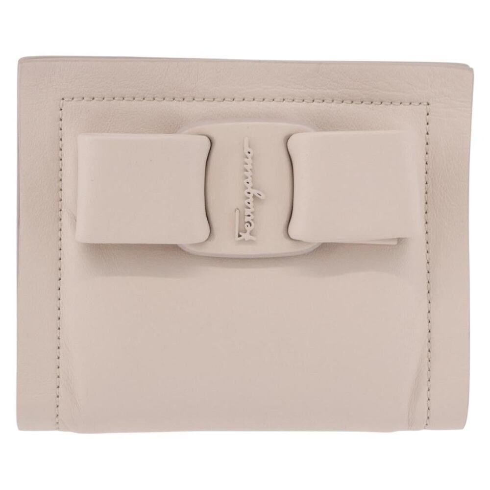 Ferragamo Gancini Leather Bifold Wallet Beige